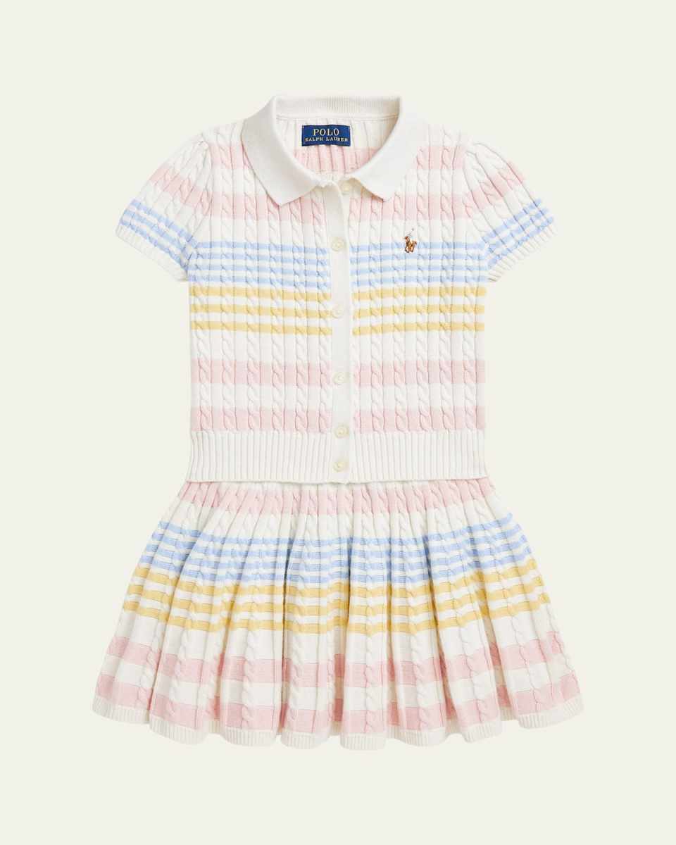Girl's Two-Piece Stripe Cardigan and Skirt Set, Size 2-